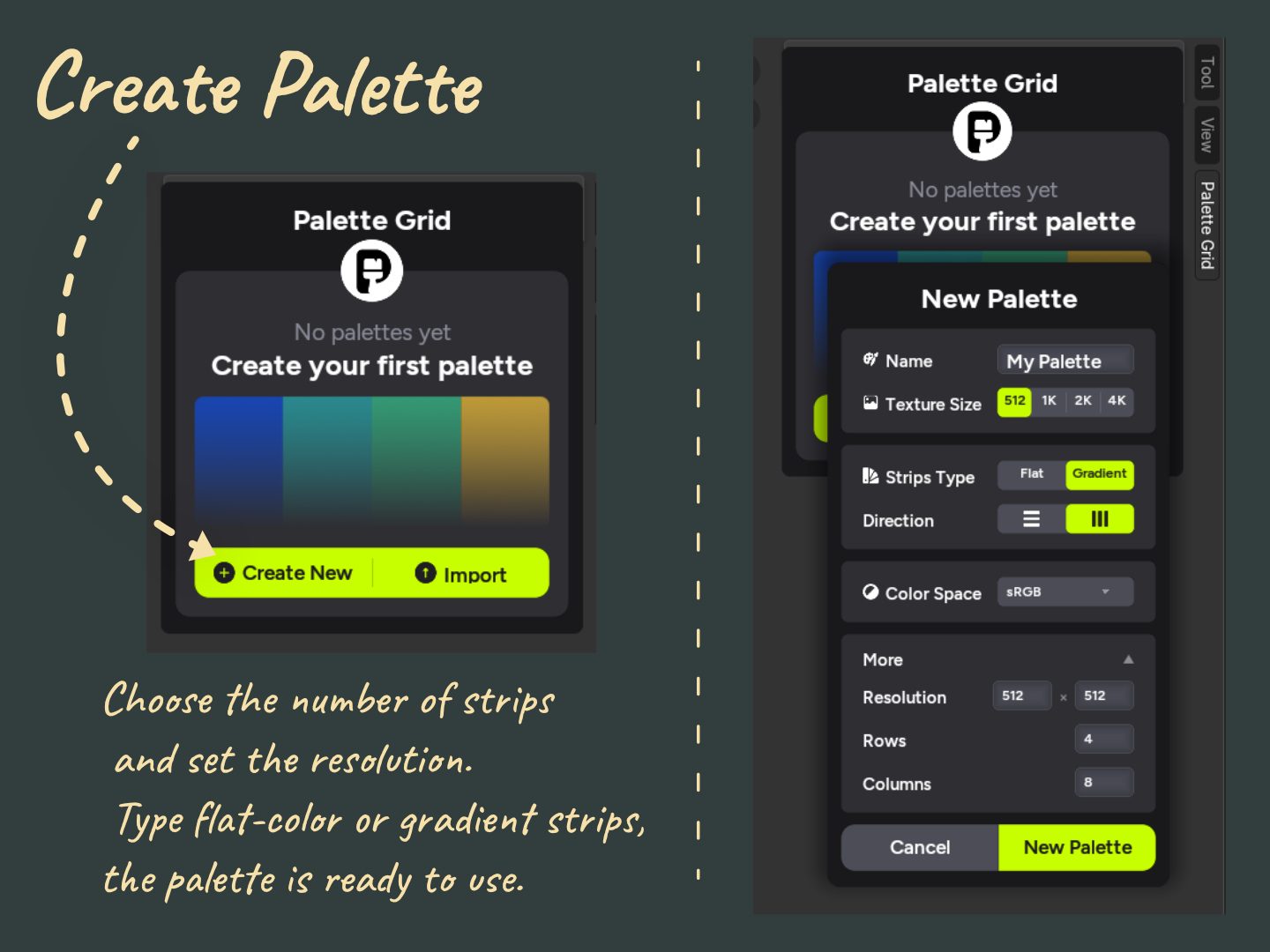 Palette Grid create new palette step in Blender